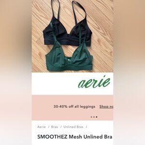 Aerie Smoothez sheer bras, black, dark green, no underwire, size small, EUC